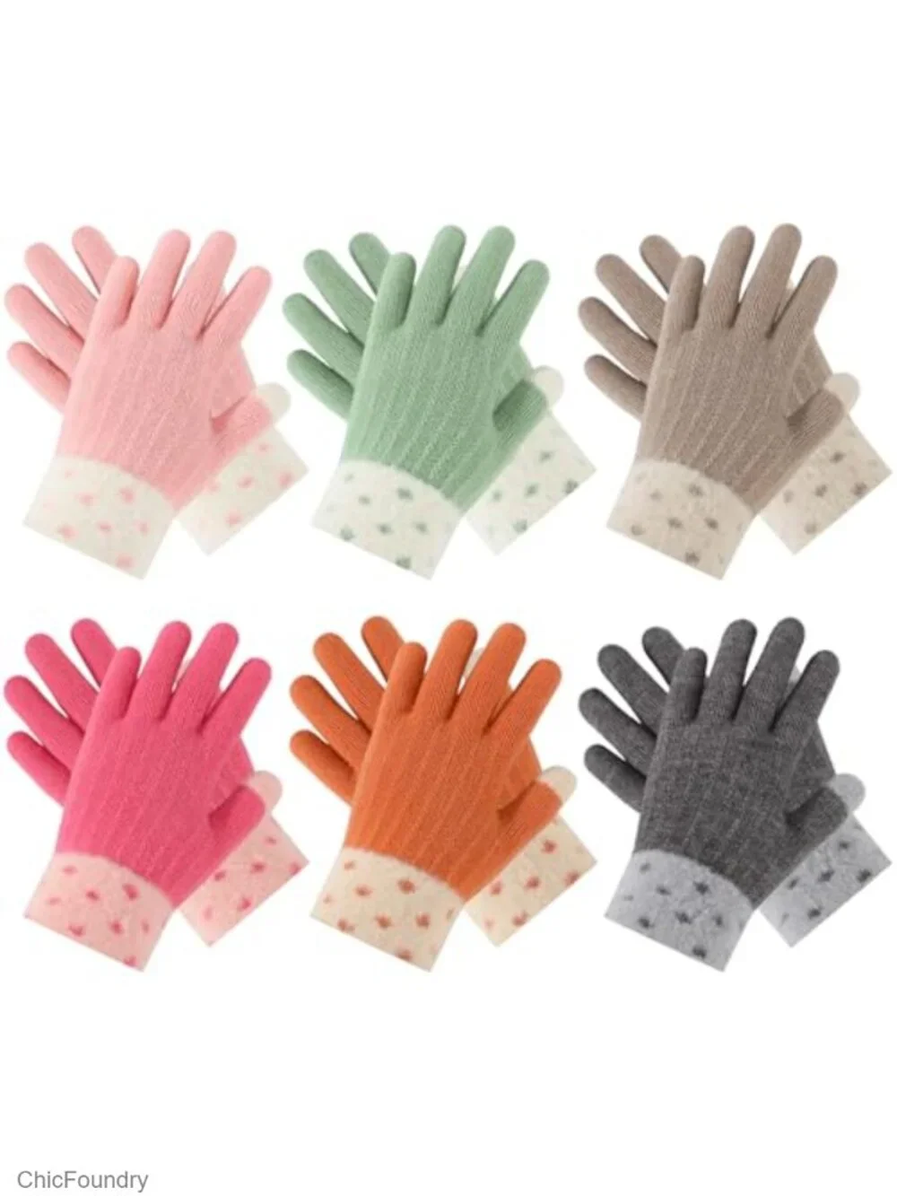6 Pairs Girls Winter Gloves Full Finger Stretchy Knitted Soft Warm